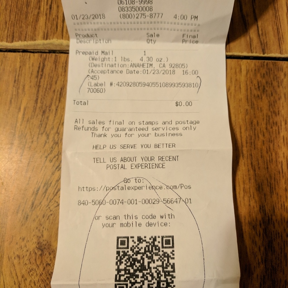 Shipping details for customer